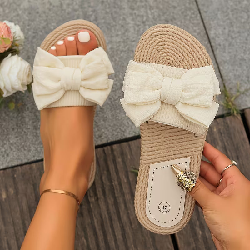 Women Bow Decor Flat Sandals, Lightweight Summer Slippers, Non-Slip Ladies Beach Shoes