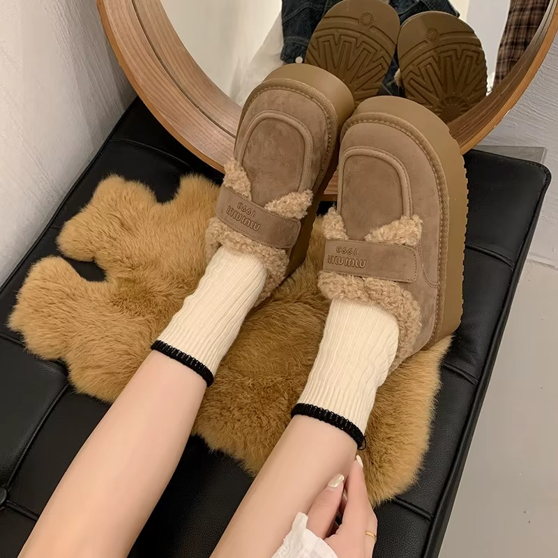 Warm Lamb Wool Cotton Padded Shoes Women New Flat Thicken Plush Winter Boots Woman Non Slip Thick Bottom Ankle Snow Boots