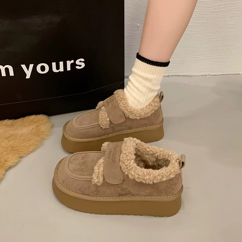 Warm Lamb Wool Cotton Padded Shoes Women New Flat Thicken Plush Winter Boots Woman Non Slip Thick Bottom Ankle Snow Boots