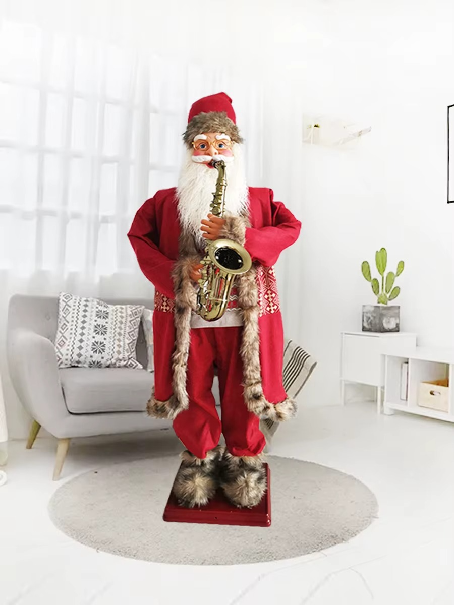 1.3 meters electric Santa Claus ornament singing and dancing playing saxophone welcome ornament Christmas ornament