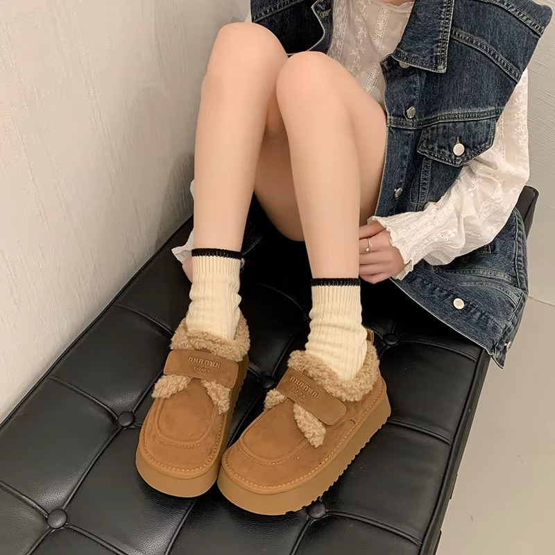 Warm Lamb Wool Cotton Padded Shoes Women New Flat Thicken Plush Winter Boots Woman Non Slip Thick Bottom Ankle Snow Boots