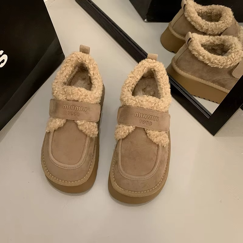 Warm Lamb Wool Cotton Padded Shoes Women New Flat Thicken Plush Winter Boots Woman Non Slip Thick Bottom Ankle Snow Boots