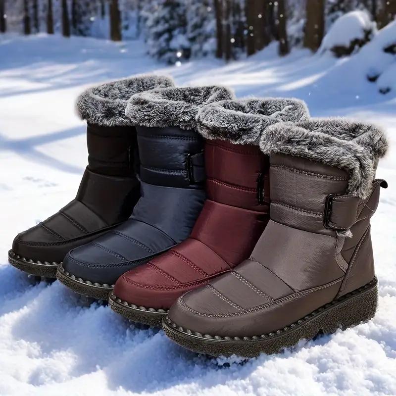 Women'S Winter Boots - Thermal Insulated Mid-Calf Boots with Non-Slip PU Sole, Adjustable Strap Closure, Warm Lining Winter Boots, Footwear