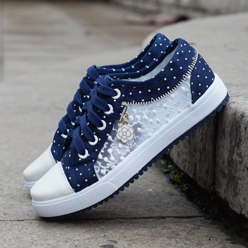 Women's Cutouts Lace Hollow Denim Mesh Shoes Woman Summer Flat Casual Shoes Breathable Cloth Shoes Student Sneakers